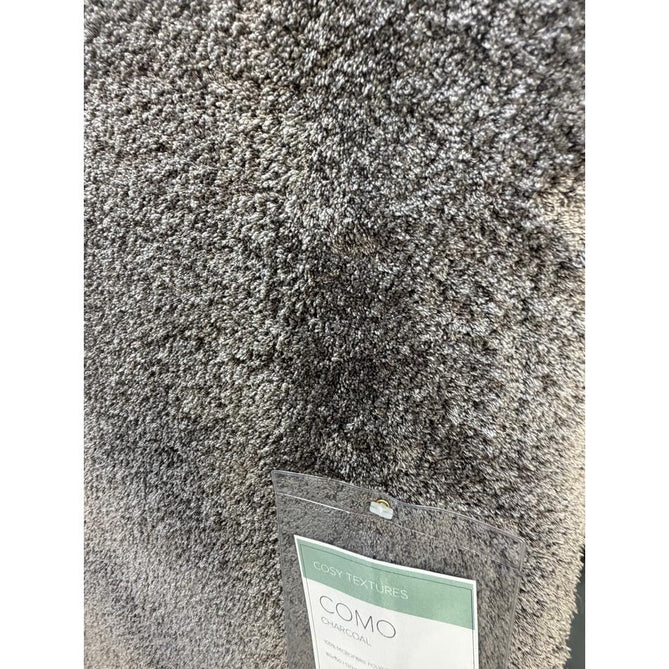 Como Plush Plain Super-Soft Silky Shimmer High-Density Mid-Height Fine-Yarn Textured Polyester Shaggy Charcoal Grey Rug