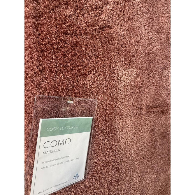 Como Plush Plain Super-Soft Silky Shimmer High-Density Mid-Height Fine-Yarn Textured Polyester Shaggy Marsala Rug