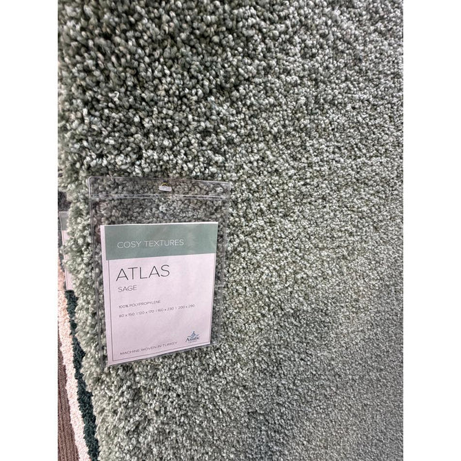 Atlas Plush Plain Soft Polypropylene Shaggy Sage Rug