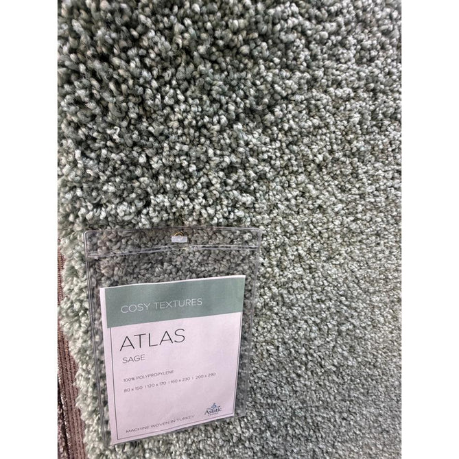 Atlas Plush Plain Soft Polypropylene Shaggy Sage Rug