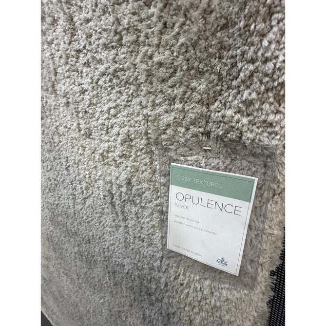 Opulence Plush Plain Soft Subtle Shimmer Sustainable Recycled Polyester Mid-Height Shaggy Silver Rug