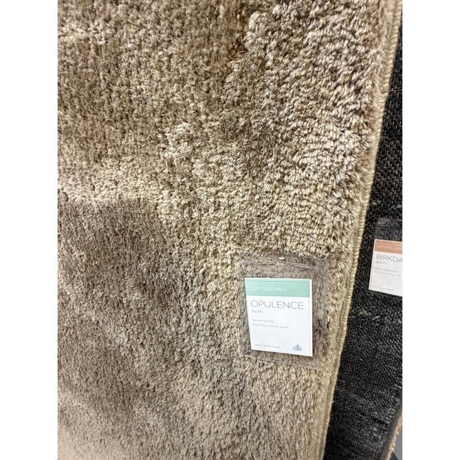 Opulence Plush Plain Soft Subtle Shimmer Sustainable Recycled Polyester Mid-Height Shaggy Taupe Rug