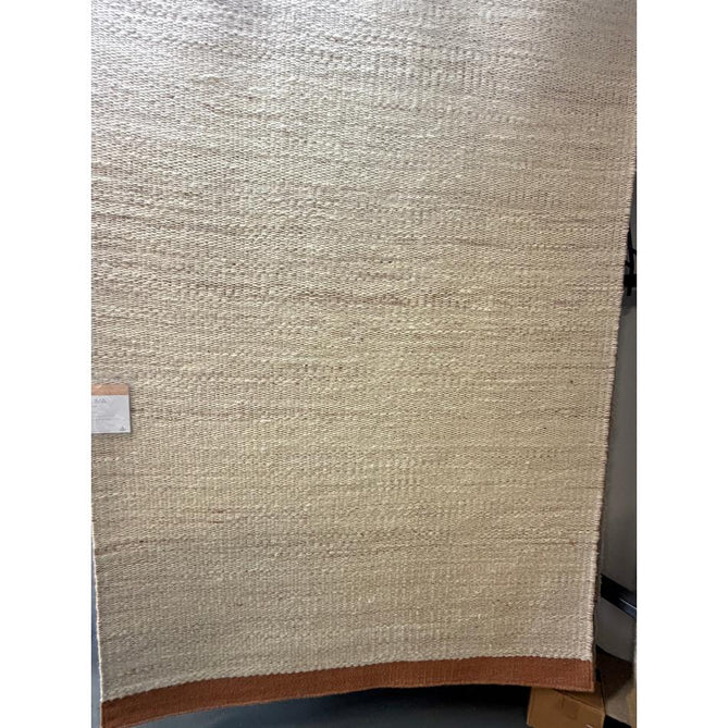 Lima Modern Plain Tonal Border Hand-Woven Textured Natural Twisted Wool Durable Low Profile Flatweave Natural Oatmeal/Rust Rug