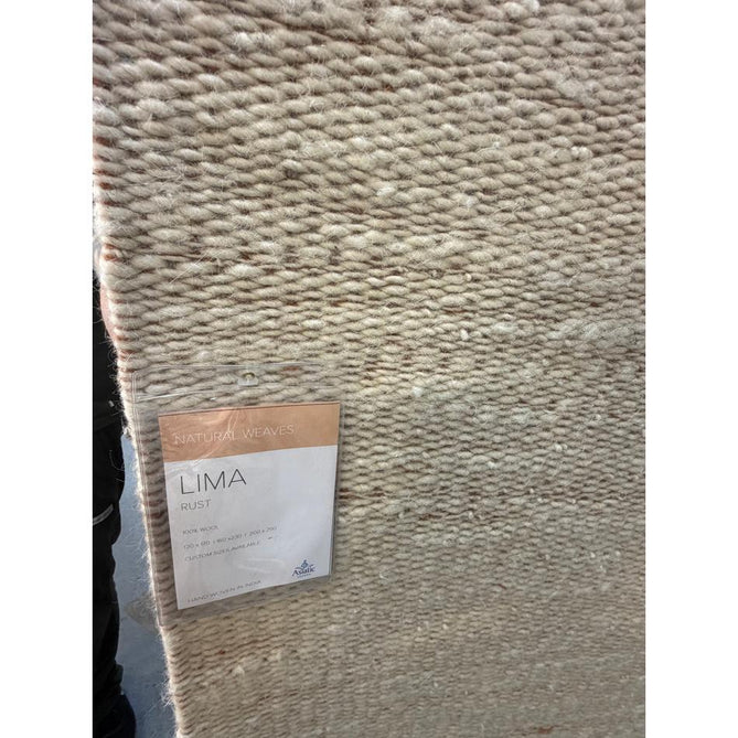 Lima Modern Plain Tonal Border Hand-Woven Textured Natural Twisted Wool Durable Low Profile Flatweave Natural Oatmeal/Rust Rug