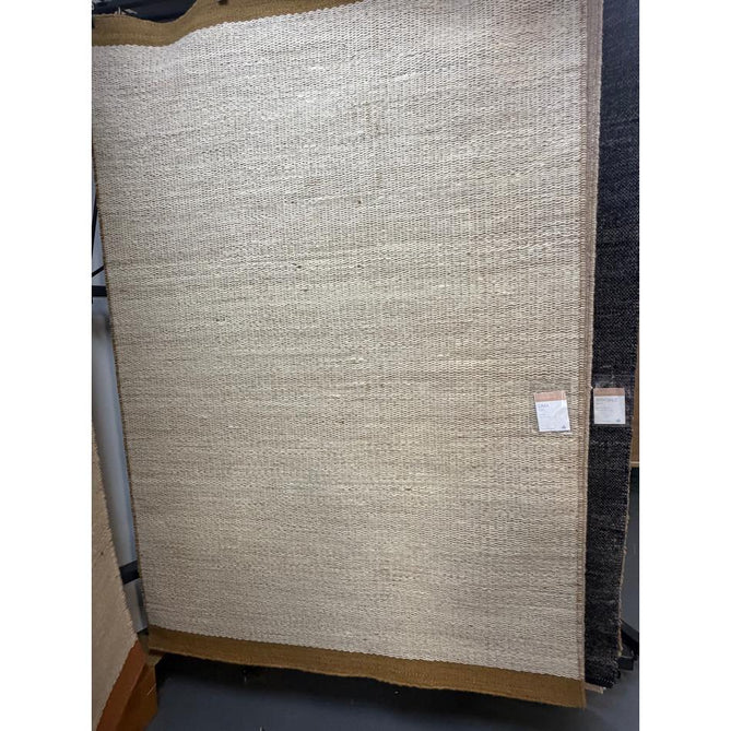 Lima Modern Plain Tonal Border Hand-Woven Textured Natural Twisted Wool Durable Low Profile Flatweave Natural Oatmeal/Golden Ochre Rug