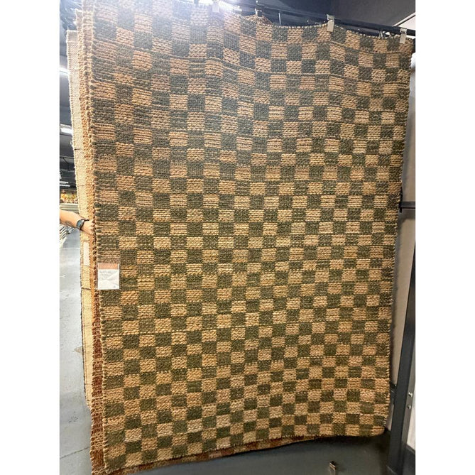 Naturi Jute Check Hand-Woven Textured Lightweight Flatweave Olive Green Rug