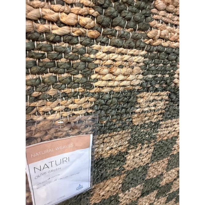 Naturi Jute Check Hand-Woven Textured Lightweight Flatweave Olive Green Rug