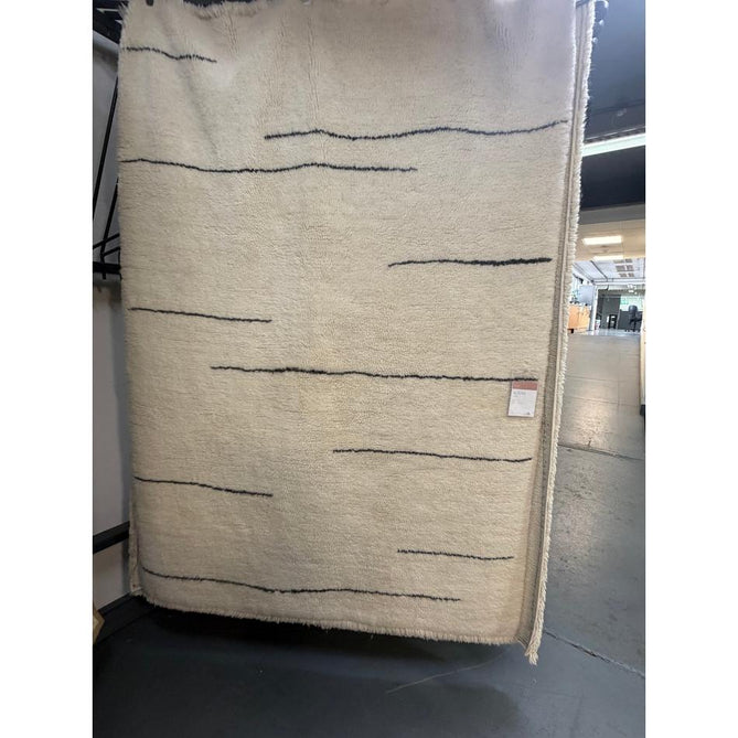 Washable Azera Dash Modern Moroccan Berber Hand-Woven Textured Soft Plush Mid-Height Wool Shaggy Cream/Charcoal Grey Rug