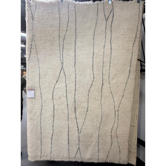 Washable Azera Lineal Modern Moroccan Berber Hand-Woven Textured Soft Plush Mid-Height Wool Shaggy Cream/Stone Grey Rug