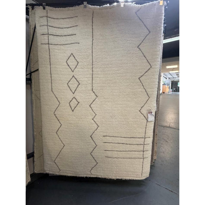 Washable Azera Tribal Modern Moroccan Berber Hand-Woven Textured Soft Plush Mid-Height Wool Shaggy Cream/Stone Grey Rug