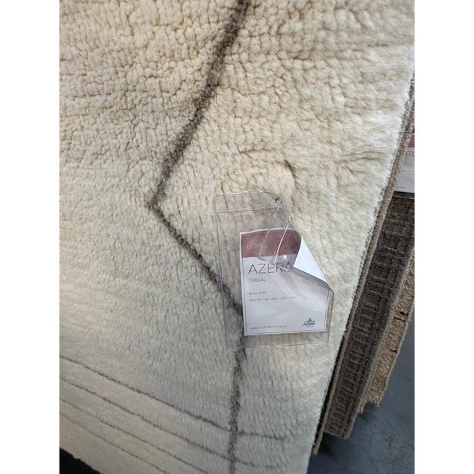 Washable Azera Tribal Modern Moroccan Berber Hand-Woven Textured Soft Plush Mid-Height Wool Shaggy Cream/Stone Grey Rug