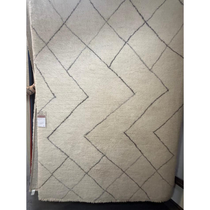 Washable Azera Rhombus Modern Moroccan Berber Hand-Woven Textured Soft Plush Mid-Height Wool Shaggy Cream/Stone Grey Rug