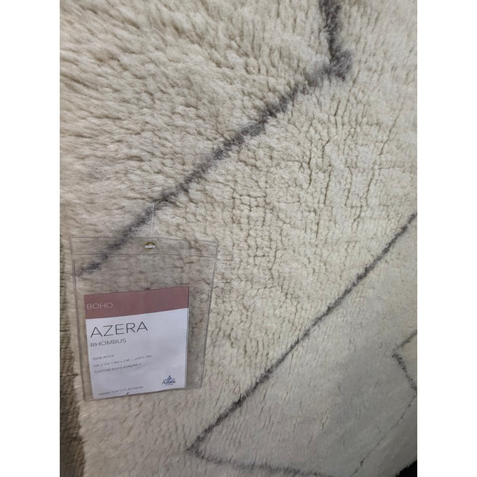 Washable Azera Rhombus Modern Moroccan Berber Hand-Woven Textured Soft Plush Mid-Height Wool Shaggy Cream/Stone Grey Rug