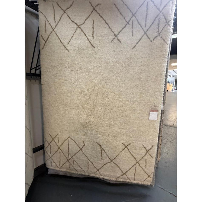 Washable Azera Crosshatch Modern Moroccan Berber Hand-Woven Textured Soft Plush Mid-Height Wool Shaggy Cream/Sand Beige Rug
