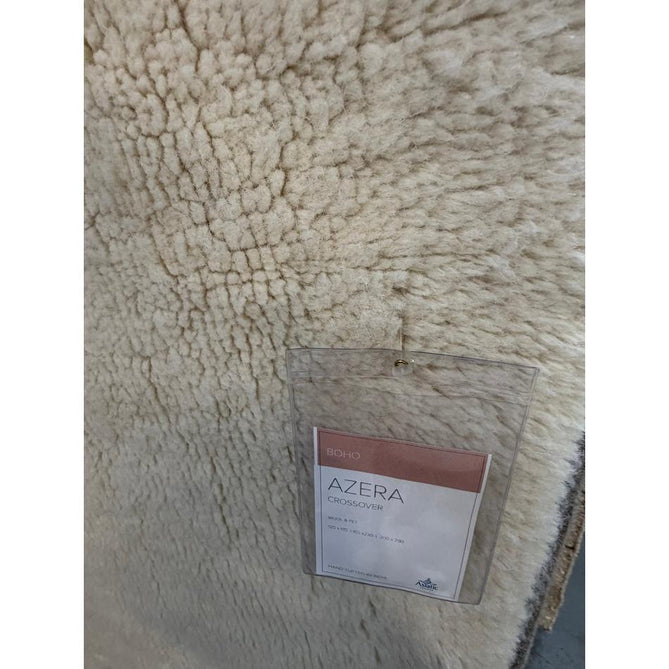 Washable Azera Crosshatch Modern Moroccan Berber Hand-Woven Textured Soft Plush Mid-Height Wool Shaggy Cream/Sand Beige Rug