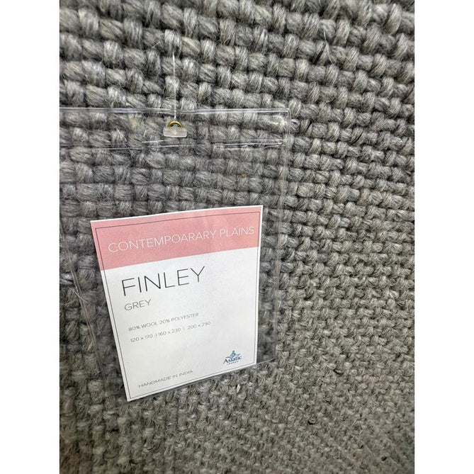 Finley Modern Plain Basketweave Hand-Woven Tonal Textured Durable Wool-Blend Flatweave Loop Pile Grey Rug