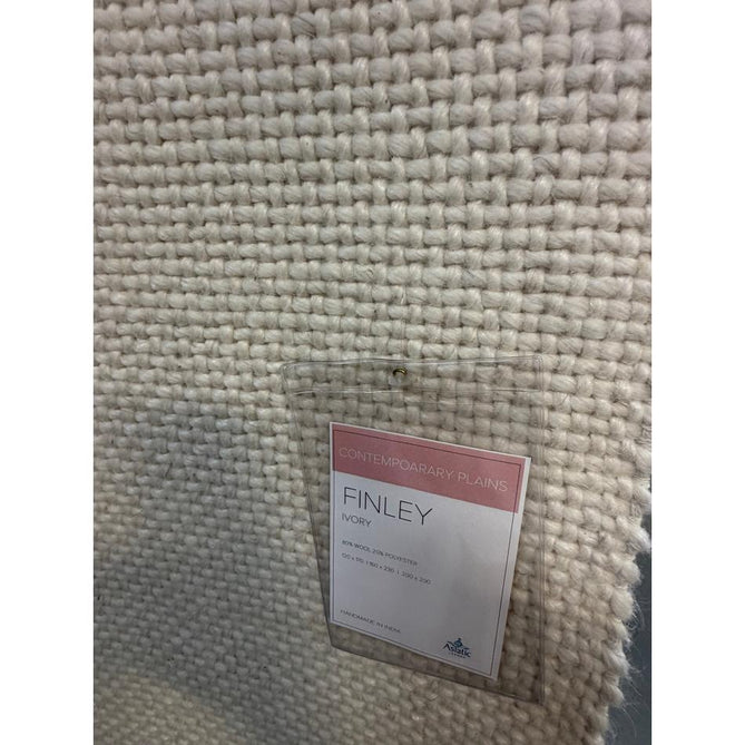 Finley Modern Plain Basketweave Hand-Woven Tonal Textured Durable Wool-Blend Flatweave Loop Pile Ivory Rug