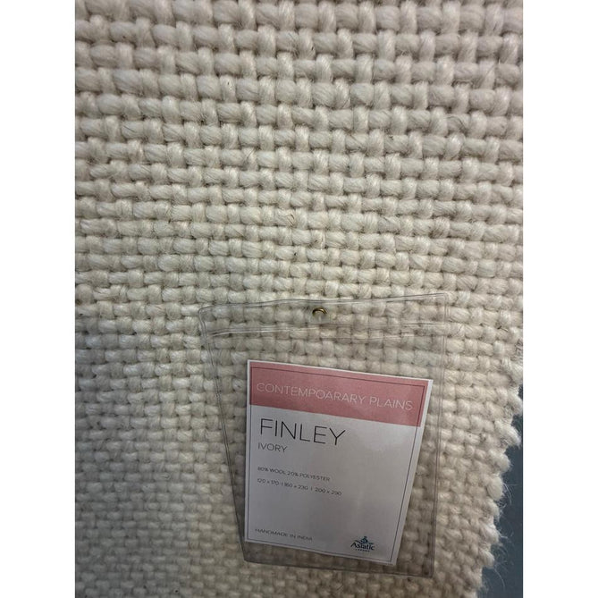 Finley Modern Plain Basketweave Hand-Woven Tonal Textured Durable Wool-Blend Flatweave Loop Pile Ivory Rug