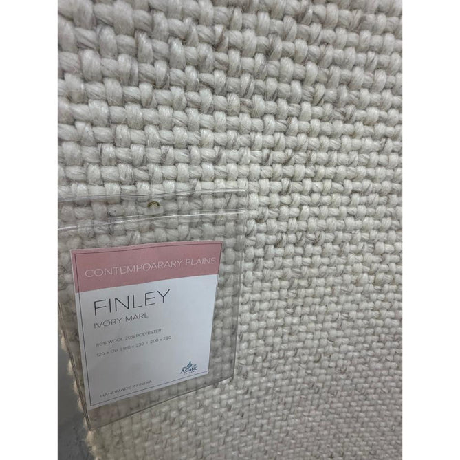 Finley Modern Plain Basketweave Hand-Woven Tonal Textured Durable Wool-Blend Flatweave Loop Pile Ivory Marl Rug