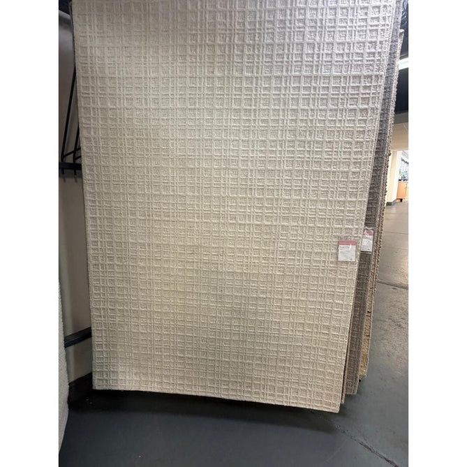 Thatch Modern Plain Geometric Grid Hand-Woven Textured Hi-Lo Ribbed Loop Pile Low-Profile Wool-Blend Ecru Ivory Rug