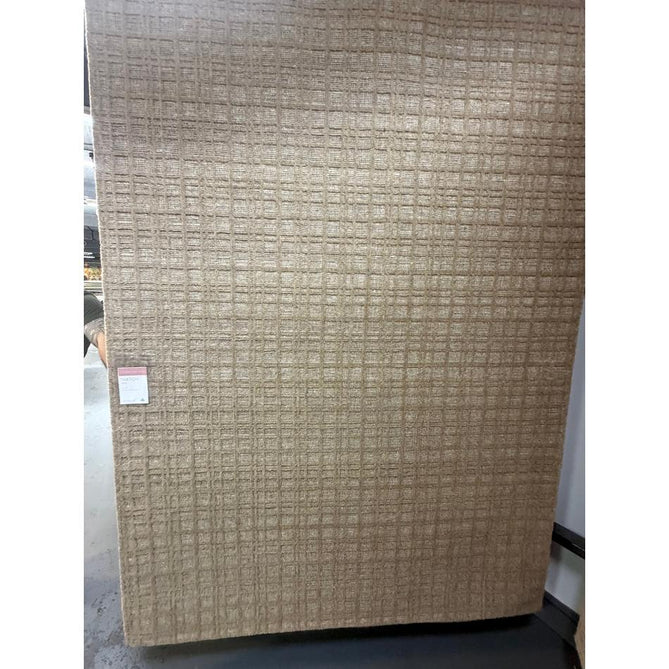 Thatch Modern Plain Geometric Grid Hand-Woven Textured Hi-Lo Ribbed Loop Pile Low-Profile Wool-Blend Honey Caramel Rug