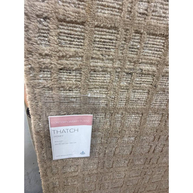 Thatch Modern Plain Geometric Grid Hand-Woven Textured Hi-Lo Ribbed Loop Pile Low-Profile Wool-Blend Honey Caramel Rug