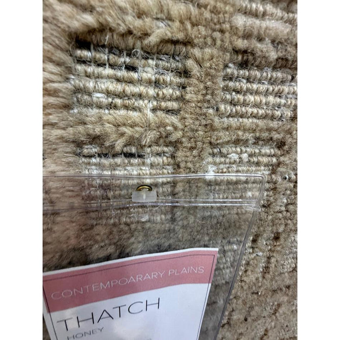 Thatch Modern Plain Geometric Grid Hand-Woven Textured Hi-Lo Ribbed Loop Pile Low-Profile Wool-Blend Honey Caramel Rug