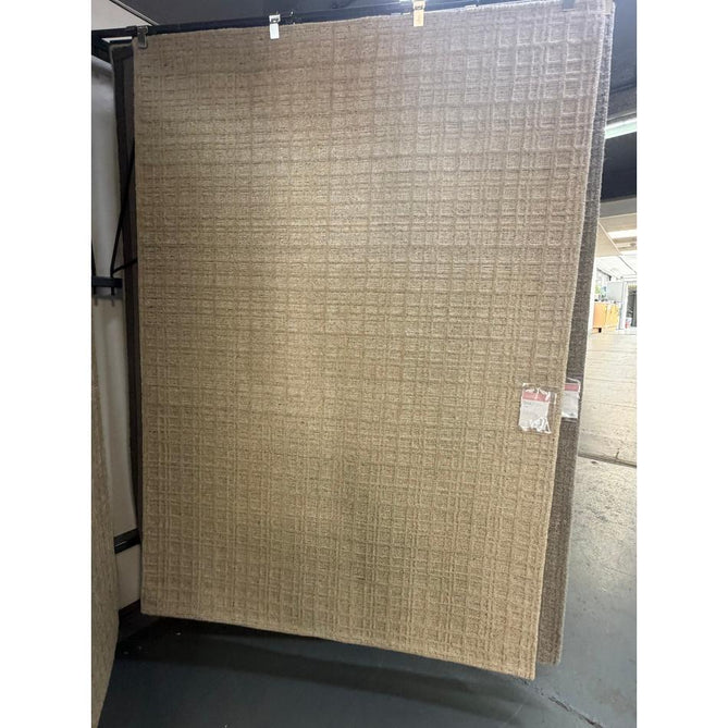 Thatch Modern Plain Geometric Grid Hand-Woven Textured Hi-Lo Ribbed Loop Pile Low-Profile Wool-Blend Sand Beige Rug