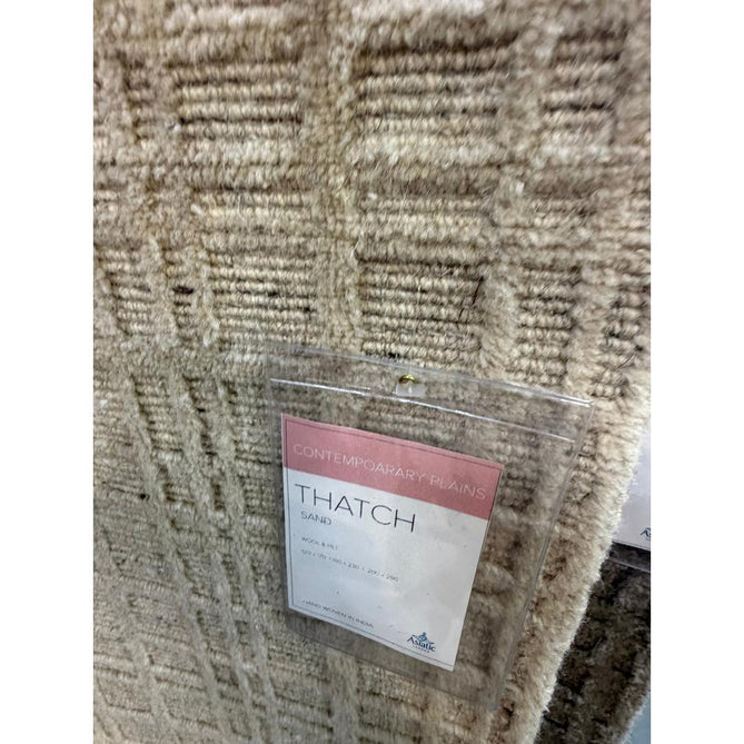 Thatch Modern Plain Geometric Grid Hand-Woven Textured Hi-Lo Ribbed Loop Pile Low-Profile Wool-Blend Sand Beige Rug
