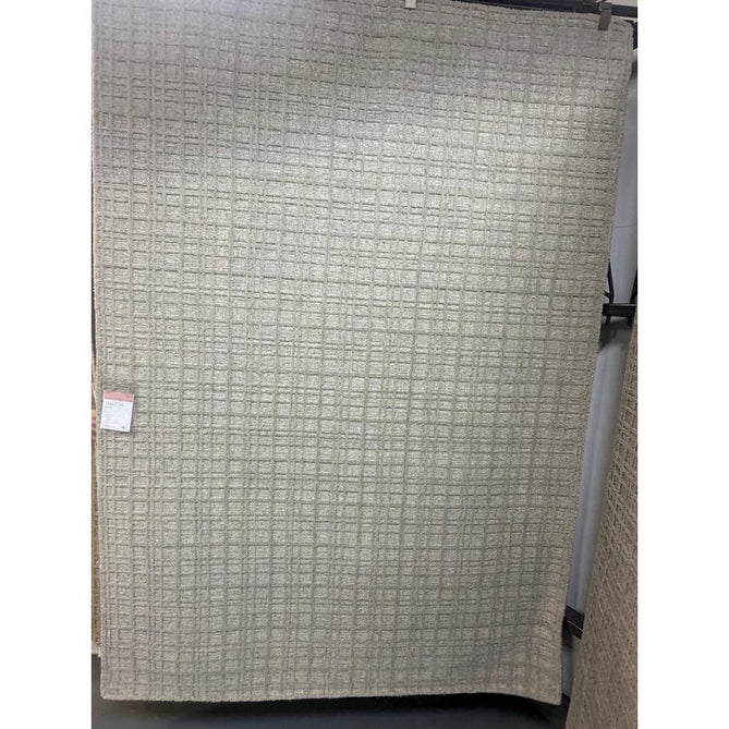 Thatch Modern Plain Geometric Grid Hand-Woven Textured Hi-Lo Ribbed Loop Pile Low-Profile Wool-Blend Greige Mist Rug
