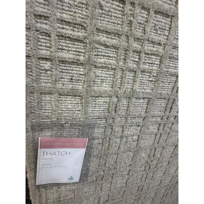 Thatch Modern Plain Geometric Grid Hand-Woven Textured Hi-Lo Ribbed Loop Pile Low-Profile Wool-Blend Greige Mist Rug