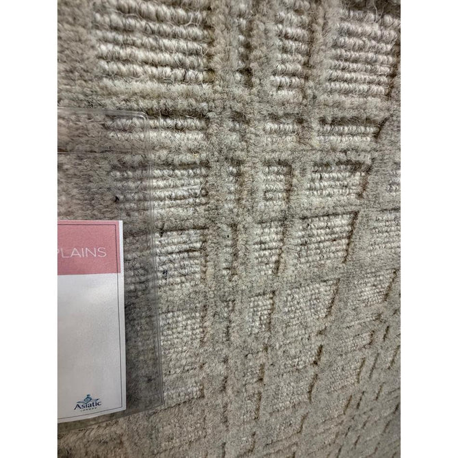 Thatch Modern Plain Geometric Grid Hand-Woven Textured Hi-Lo Ribbed Loop Pile Low-Profile Wool-Blend Greige Mist Rug
