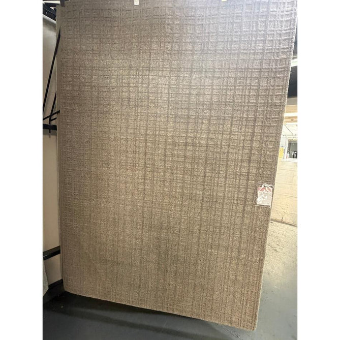 Thatch Modern Plain Geometric Grid Hand-Woven Textured Hi-Lo Ribbed Loop Pile Low-Profile Wool-Blend Taupe Stone Rug
