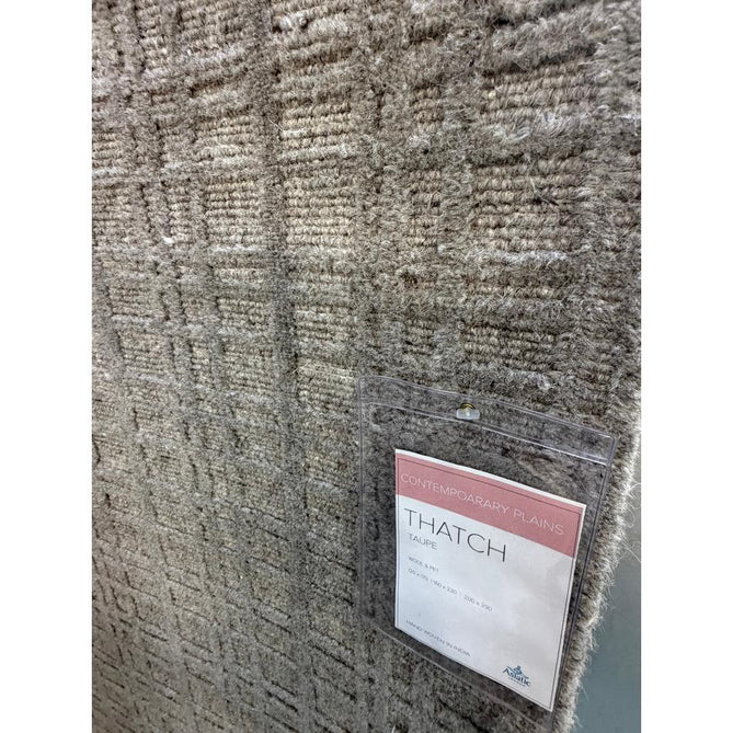 Thatch Modern Plain Geometric Grid Hand-Woven Textured Hi-Lo Ribbed Loop Pile Low-Profile Wool-Blend Taupe Stone Rug