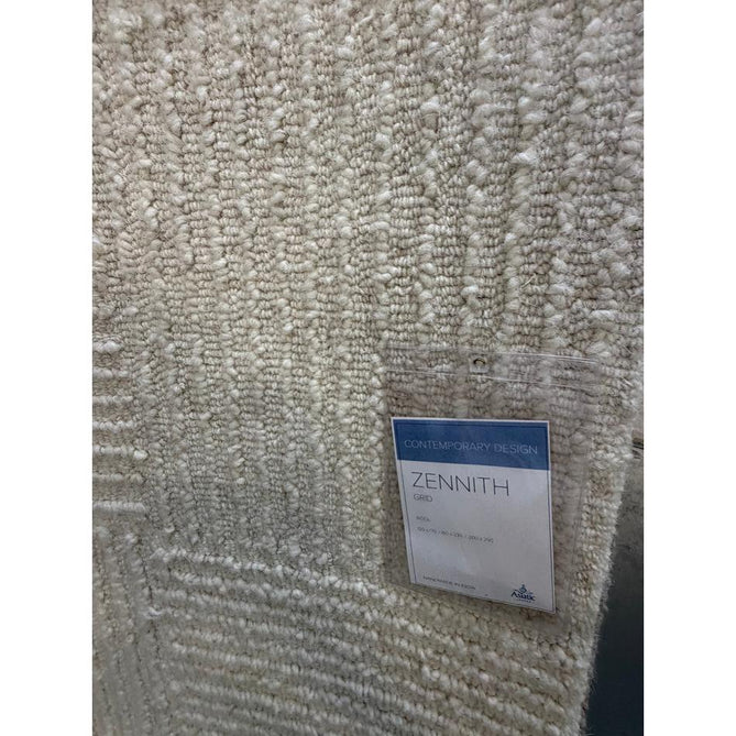 Zennith Modern Plain Subtle Geometric Grid Hand-Woven Hi-Lo Textured Boucle Low Profile Wool Loop Pile Cream Rug