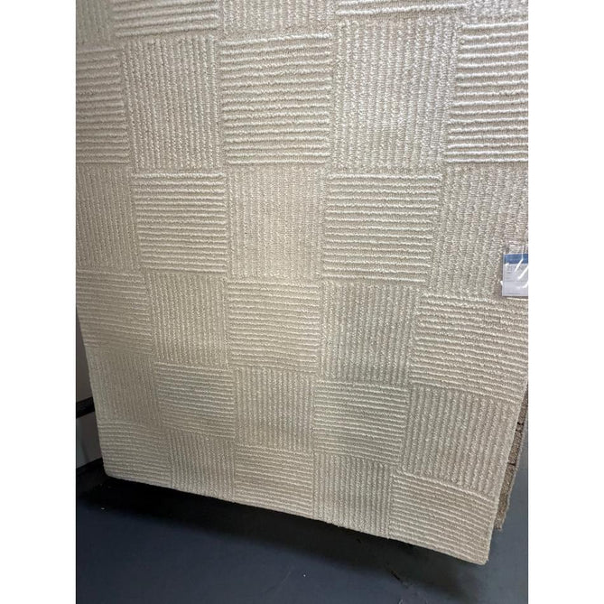 Zennith Modern Plain Subtle Geometric Grid Hand-Woven Hi-Lo Textured Boucle Low Profile Wool Loop Pile Cream Rug