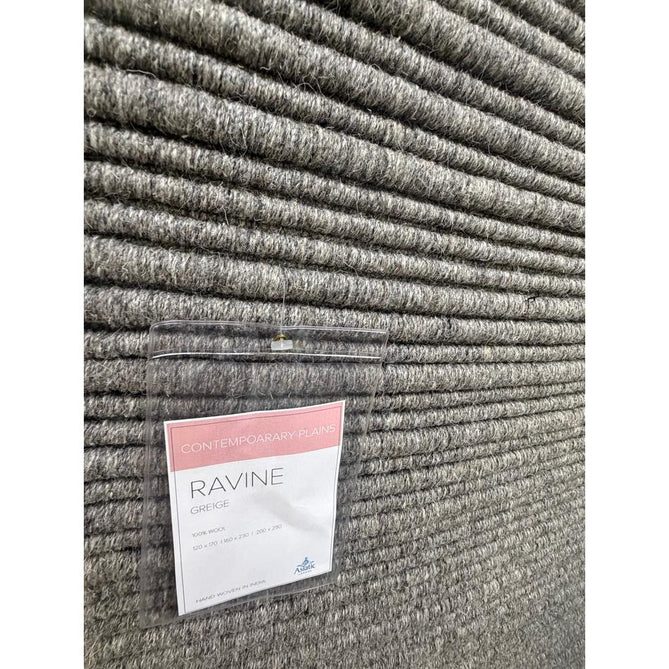 Ravine Modern Plain Linear Hand-Woven Textured Irregular Ridges Looped Ribbed Pile Low Profile Wool Griege Rug