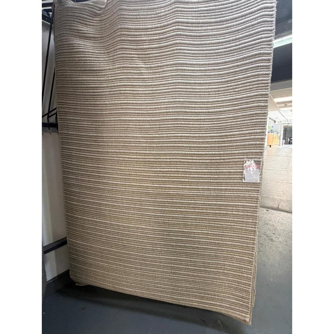 Ravine Modern Plain Linear Hand-Woven Textured Irregular Ridges Looped Ribbed Pile Low Profile Wool Ivory Rug