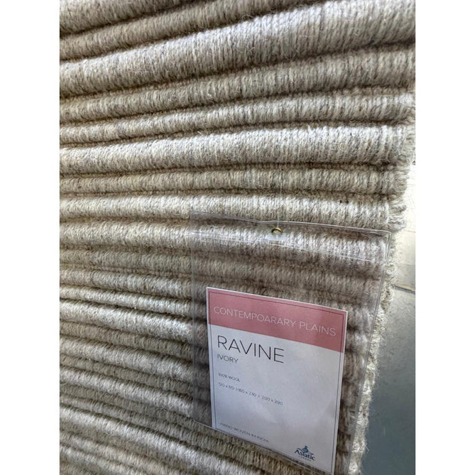 Ravine Modern Plain Linear Hand-Woven Textured Irregular Ridges Looped Ribbed Pile Low Profile Wool Ivory Rug