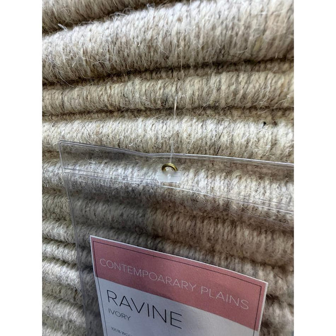 Ravine Modern Plain Linear Hand-Woven Textured Irregular Ridges Looped Ribbed Pile Low Profile Wool Ivory Rug