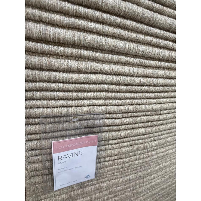 Ravine Modern Plain Linear Hand-Woven Textured Irregular Ridges Looped Ribbed Pile Low Profile Wool Sand Rug