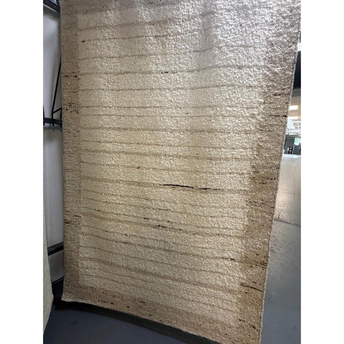 Napa Ladder Modern Plain Subtle Stripe Border Organic Hand-Woven Textured Wool Loop Pile Natural Beige/Sandstone Rug