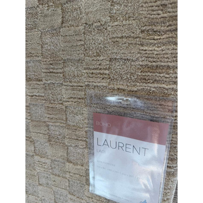 Laurent LA01 Modern Plain Distressed Tonal Space-Dyed Shimmer Subtle Geometric Checker Textured Soft-Touch Durable Fine Yarn Polyester Low Profile Dense Short Pile Fringe Warm Beige/Golden Sand Rug