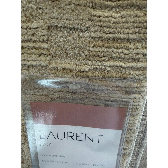 Laurent LA01 Modern Plain Distressed Tonal Space-Dyed Shimmer Subtle Geometric Checker Textured Soft-Touch Durable Fine Yarn Polyester Low Profile Dense Short Pile Fringe Warm Beige/Golden Sand Rug