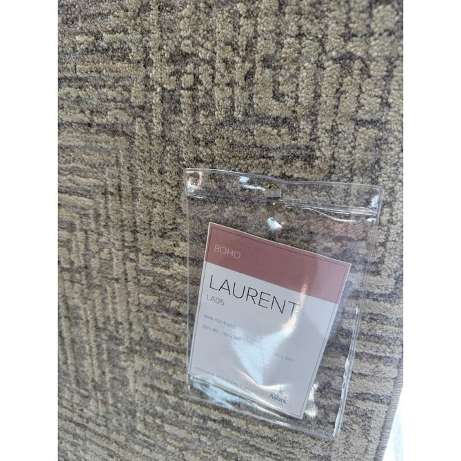 Laurent LA05 Modern Plain Distressed Tonal Space-Dyed Shimmer Subtle Geometric Maze Textured Soft-Touch Durable Fine Yarn Polyester Low Profile Dense Short Pile Fringe Soft Grey/Cream Beige Rug