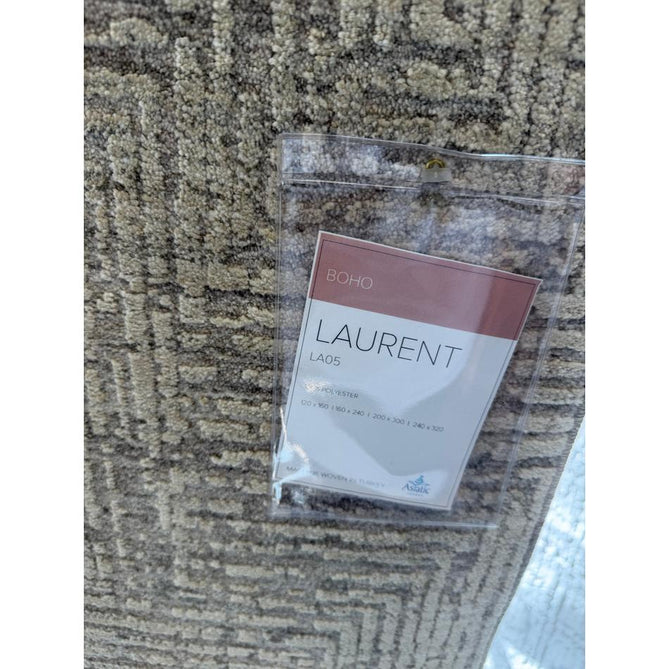 Laurent LA05 Modern Plain Distressed Tonal Space-Dyed Shimmer Subtle Geometric Maze Textured Soft-Touch Durable Fine Yarn Polyester Low Profile Dense Short Pile Fringe Soft Grey/Cream Beige Rug