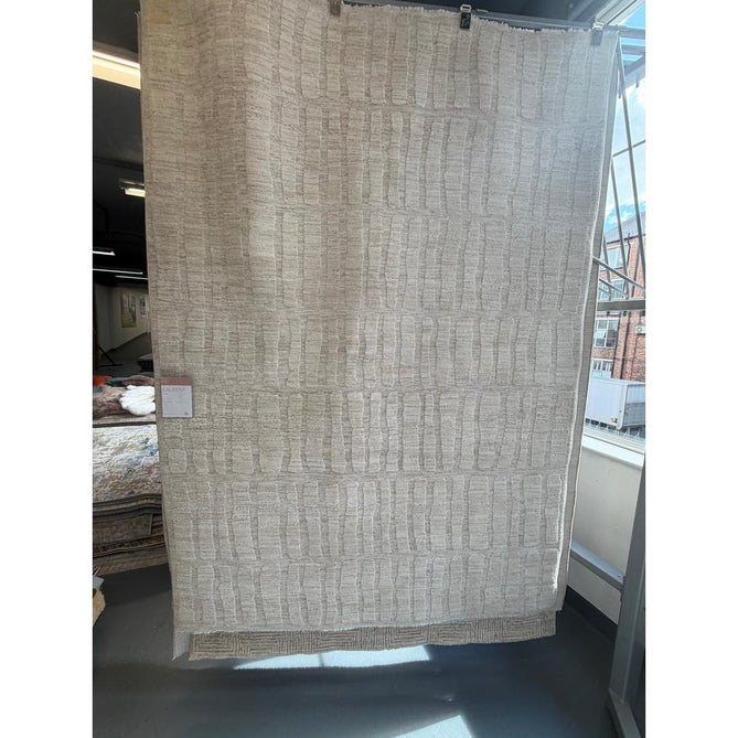 Laurent LA08 Modern Plain Distressed Tonal Space-Dyed Shimmer Abstract Subtle Rectangular Grid Textured Soft-Touch Durable Fine Yarn Polyester Low Profile Dense Short Pile Fringe Warm Beige/Cream Rug