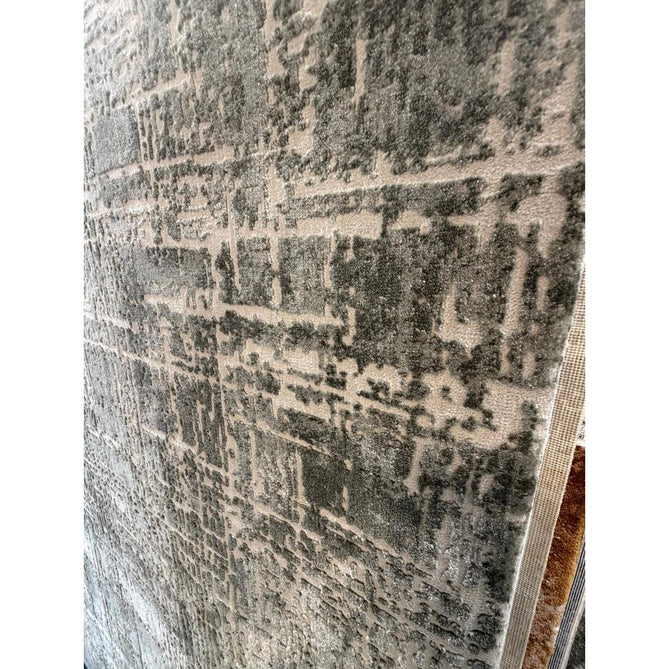 Kuza Abstract Modern Distressed Shimmer Hi-Lo Textured Soft Velvety Touch High-Density Durable Easy-Care Short Pile Khaki/Cream/Light Grey Rug