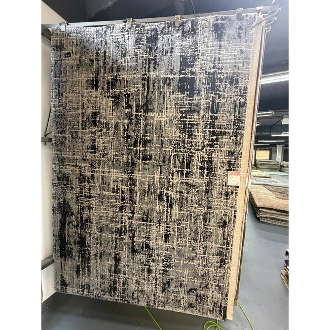 Kuza Abstract Modern Distressed Shimmer Hi-Lo Textured Soft Velvety Touch High-Density Durable Easy-Care Short Pile Light Grey/Black/Cream Rug