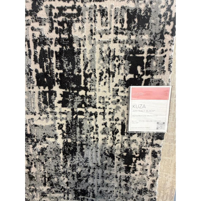 Kuza Abstract Modern Distressed Shimmer Hi-Lo Textured Soft Velvety Touch High-Density Durable Easy-Care Short Pile Light Grey/Black/Cream Rug